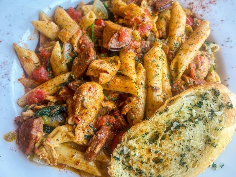 Creole inspired pasta from Five Sisters Blues Cafe in Pensacola, Florida