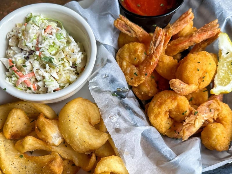 Fried shrimp and fries at Five Sisters Blues Cafe