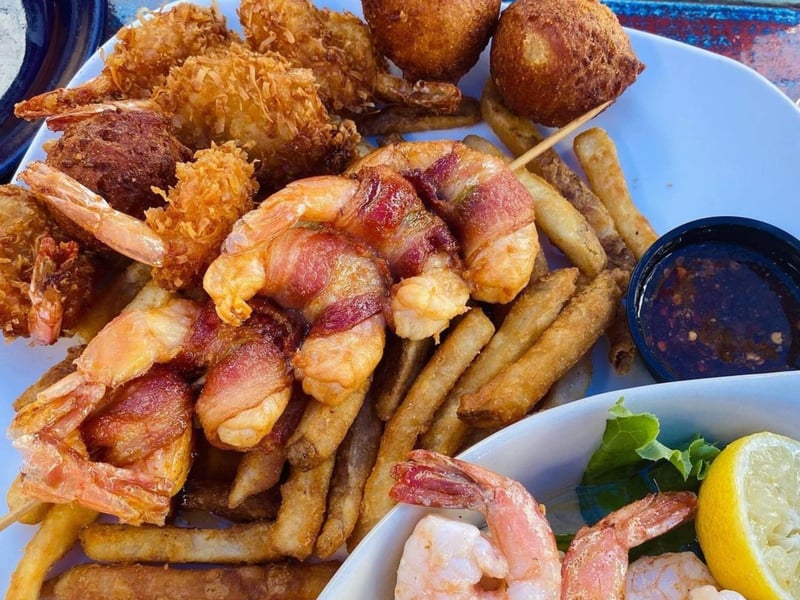 Fried and baconwrapped shrimp at Shaggys in Pensacola Beach,  Florida