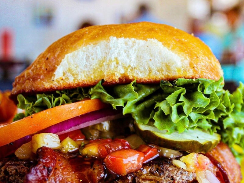 A loaded burger at Shaggys in Pensacola Beach