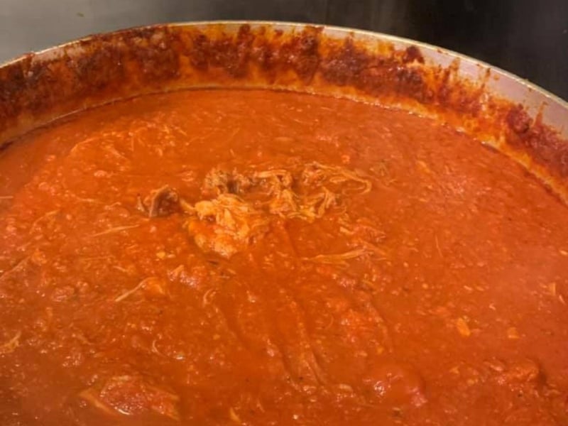 A large pot of sauce at Bonellis