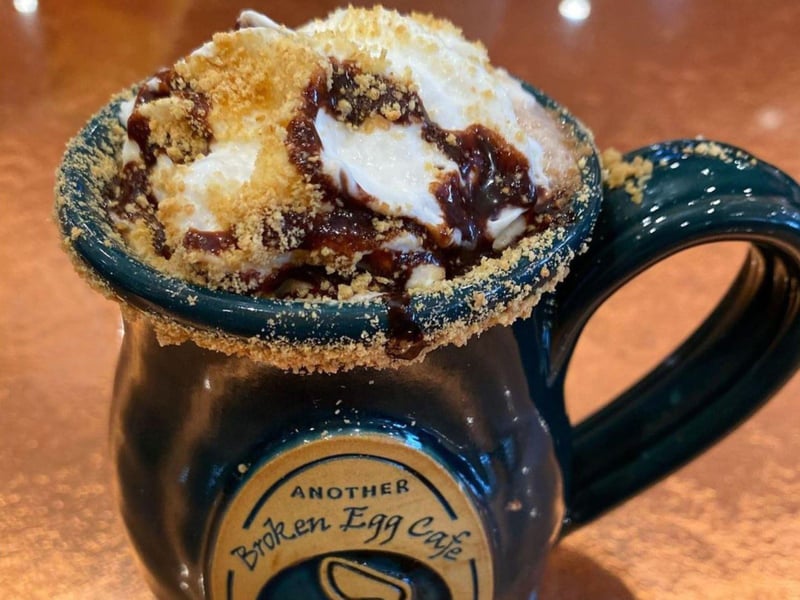 A specialty hot chocolate at Another Broken Egg Cafe in Panama City Beach, Florida