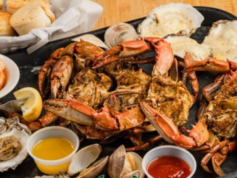 Crabs and osyters at Billys Oyster Bar and Crab House in Panama City Beach, Florida
