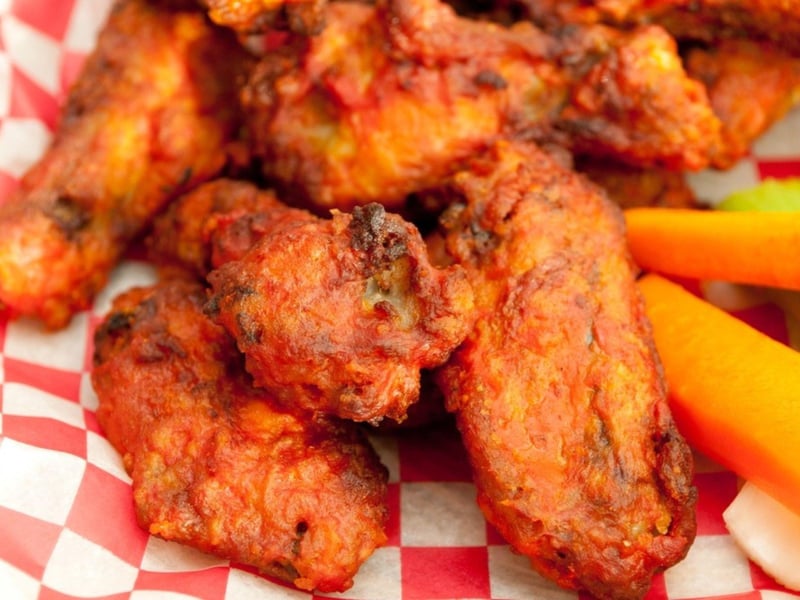 The chicken wings with carrots, celery and youre choice of sauce at Coconuts Restaurant in Panama City Beach, Florida