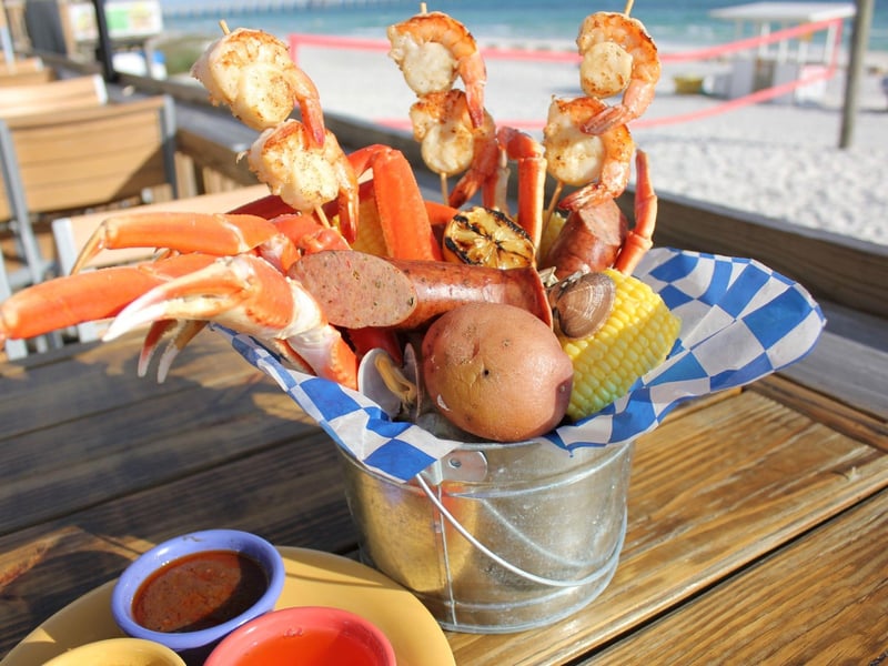 The famous seafood bucket at Harpoon Harrys in Panama City Beach, Florida