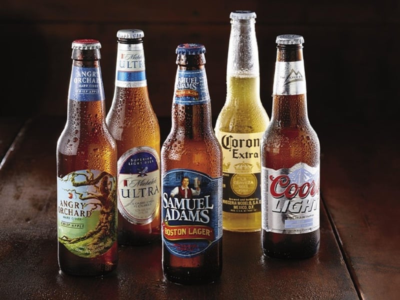 Different beer bottles at Longhorn Steakhouse in Panama City Beach, Florida