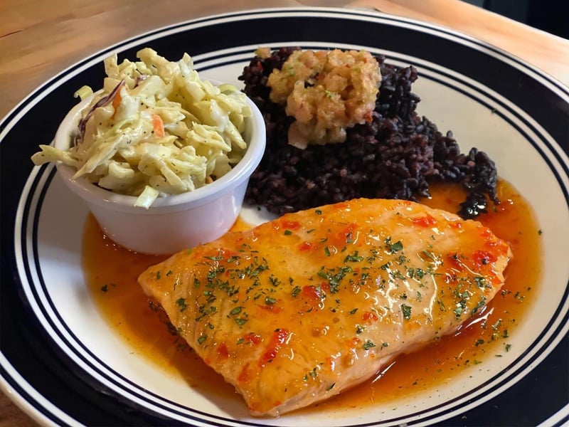 Sweet chili glazed salmon at Lotus Cafe and Juice Bar