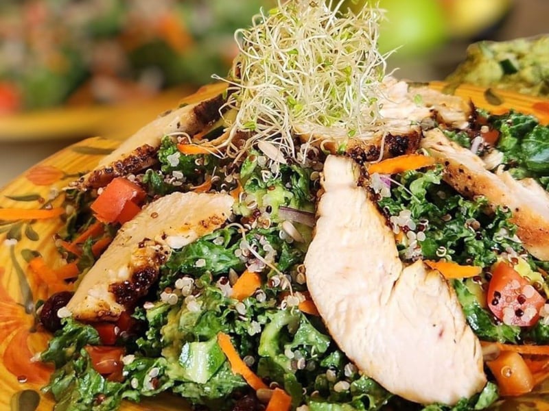 A kale salad with chicken from Lotus Cafe and Juice Bar