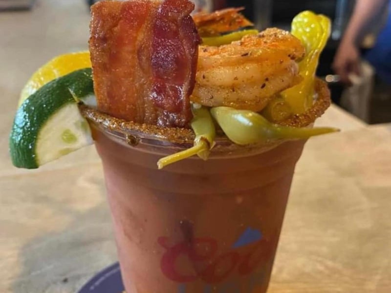 A loaded bloody mary from Patches in Panama City Beach, Florida
