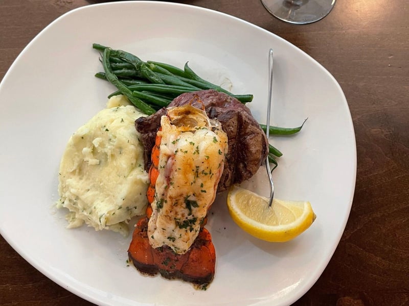 The SurfNTurf with garlicinfused mashed potatoes at Saltwater Grill