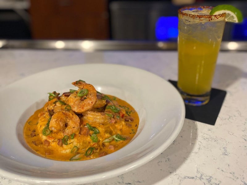 Gulf coast shrimp and grits with the house margarita