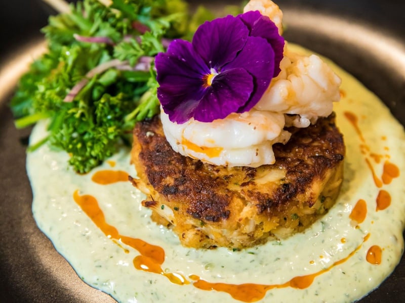 A corn flake crab cake at Saltwater Grill