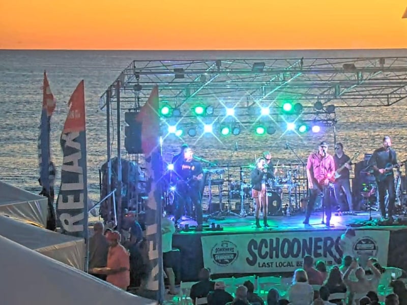 A stage next to the beach at Schooners in Panama City Beach, Florida