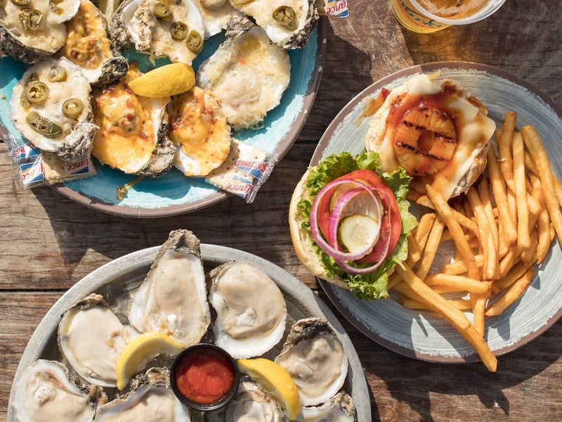 A table with plates at Sharkys Seafood Restaurant