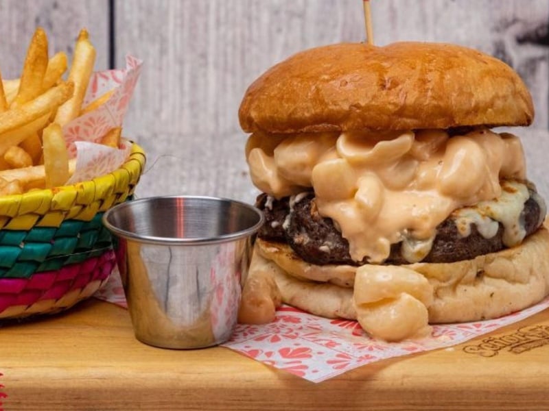 The Mac n Cheese Burger from Senor Frogs