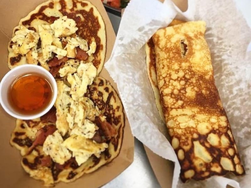 The pancake tacos from Finns Island Style Grub