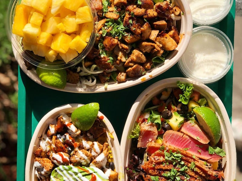 Burrito bowls from Finns Island Style Grub in Panama City, Florida