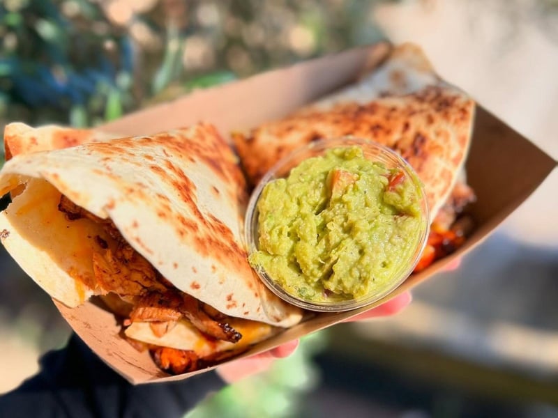 The chicken quesadilla from Finns Island Style Grub in Panama City, Florida