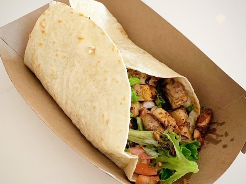 A burrito from Finns Island Style Grub