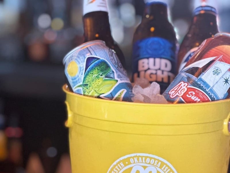 A beer bucket from AJs on the Bayou in Fort Walton Beach, Florida