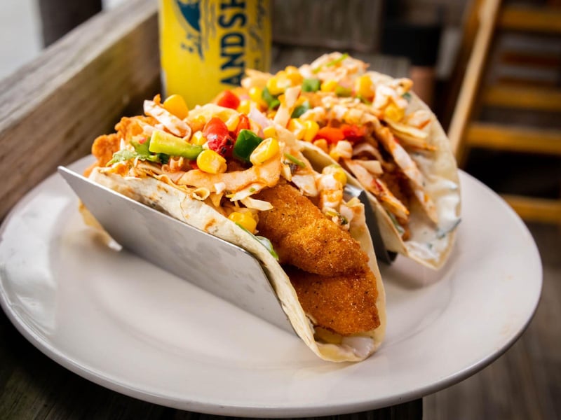 AJs fish tacos with chili lime tossed slaw