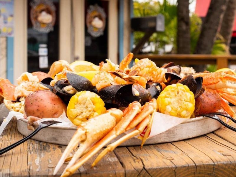 A seafood plate from AJs Oyster Shanty in Fort Walton Beach, Florida