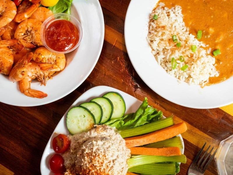 The smoked tuna dip, seafood gumbo and boiled shrimp
