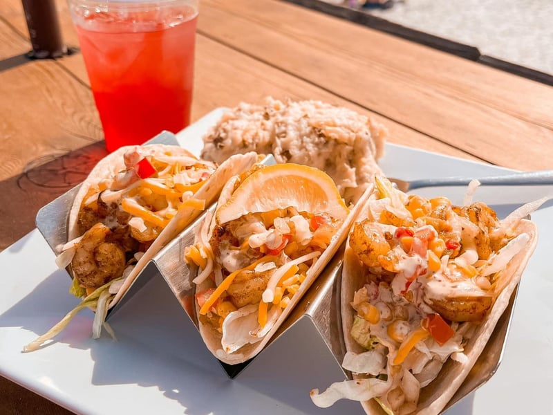 Blackened shrimp tacos with garlic mashed potatoes