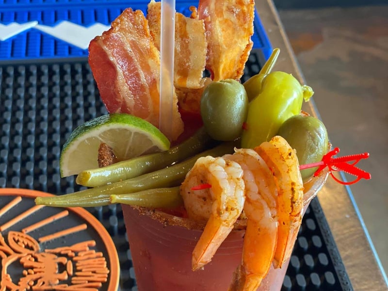 A loaded bloody mary at Anglers Beachside Bar and Grill