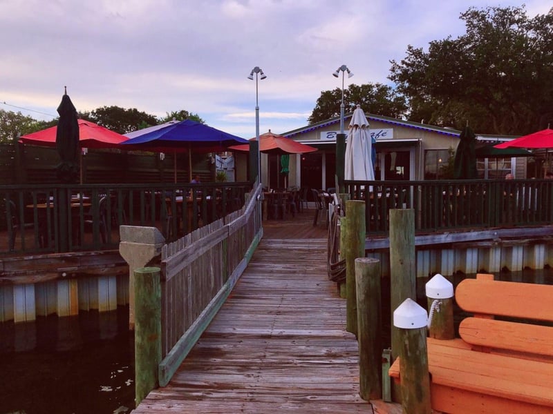 The outdoor patio at Bay Cafe French Restaurant in Fort Walton Beach, Florida