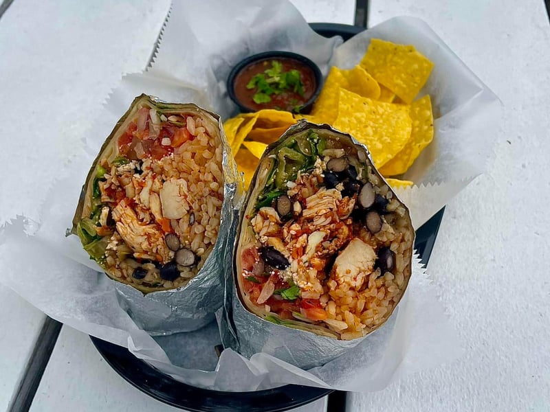 The chicken arbol burrito at Burrito del Sol in Fort Walton Beach, Florida