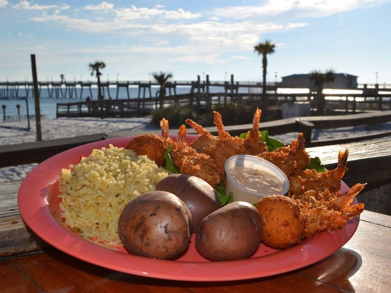 Coco loco shrimp with corn and new potatoes from Floyds Shrimp House
