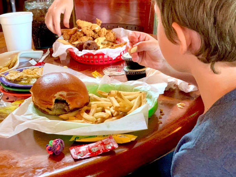 A hamburger from Floyds Shrimp House in Fort Walton Beach, Florida