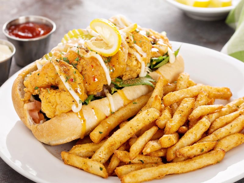 A fried shrimp po boy at Floyds Shrimp House