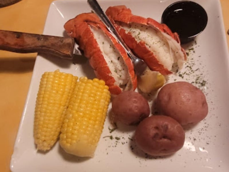 The lobster dinner with new potatoes and corn on the cob