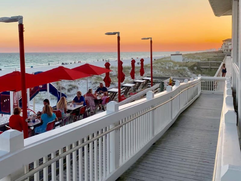 View of the beach from The Crab Trap in Fort Walton Beach, Florida