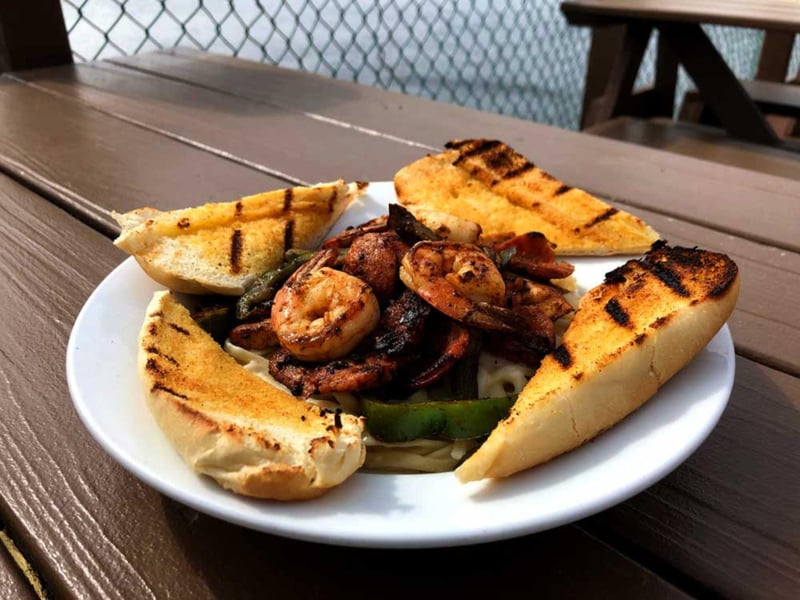 Jambalaya pasta with garlic bread at The Shack in Fort Walton Beach, Florida