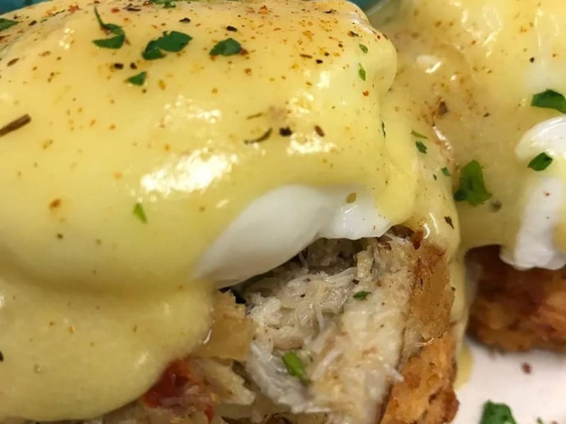 An eggs benedict at Asiagos Skillet in Fort Walton Beach, Florida