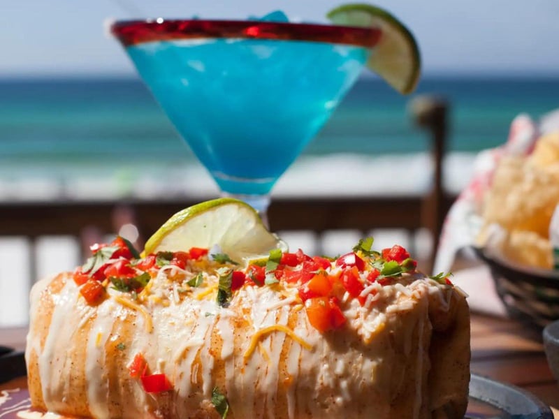A burrito and cocktail from Rockin Tacos in Fort Walton Beach, Florida