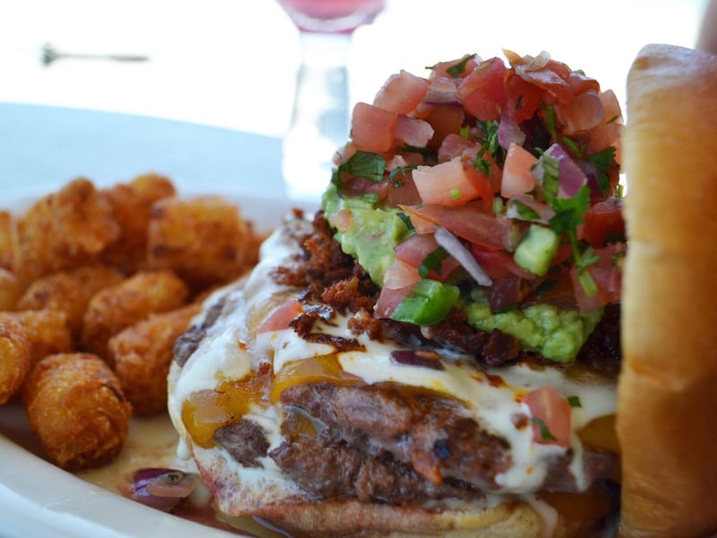 The Rockin Burger with tater tots at Rockin Tacos