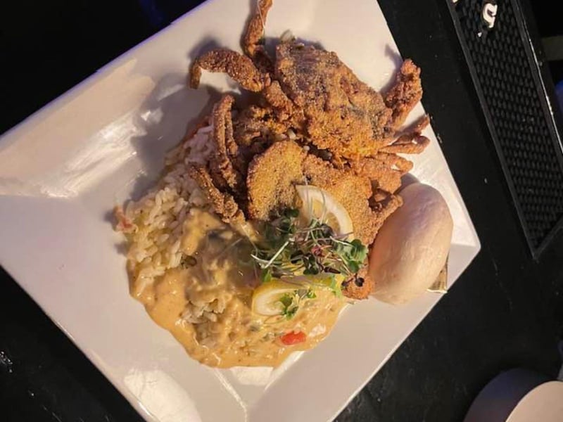 Fried crab with rice at Jake  Henrys in Fort Walton Beach, Florida