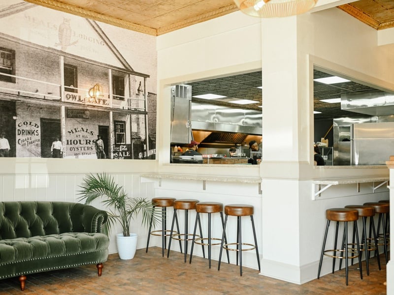 Bar dining at the Owl Cafe in Apalachicola, Florida