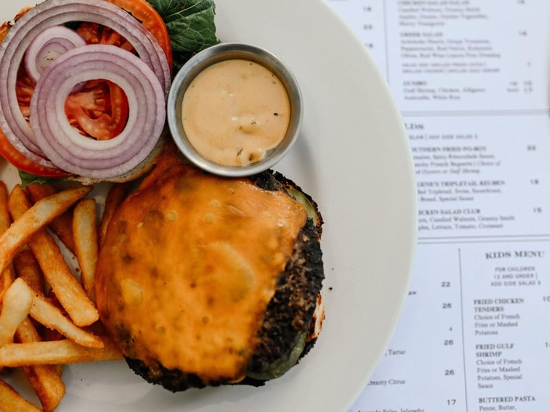 A cheeseburger from the Owl Cafe in Apalachicola, Florida