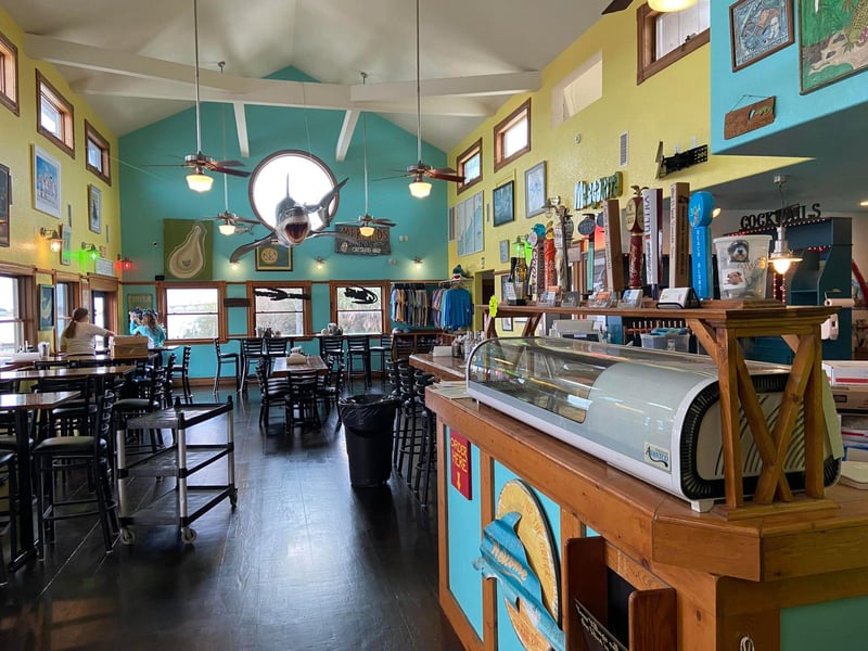 The indoor dining room and bar