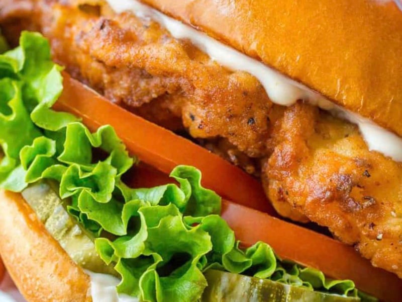 A boneless chicken thigh sandwich at The Station Raw Bar