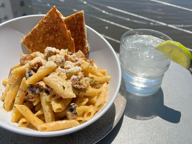 Cajun chicken and sausage penne from Half Shell Dockside in Apalachicola, Florida