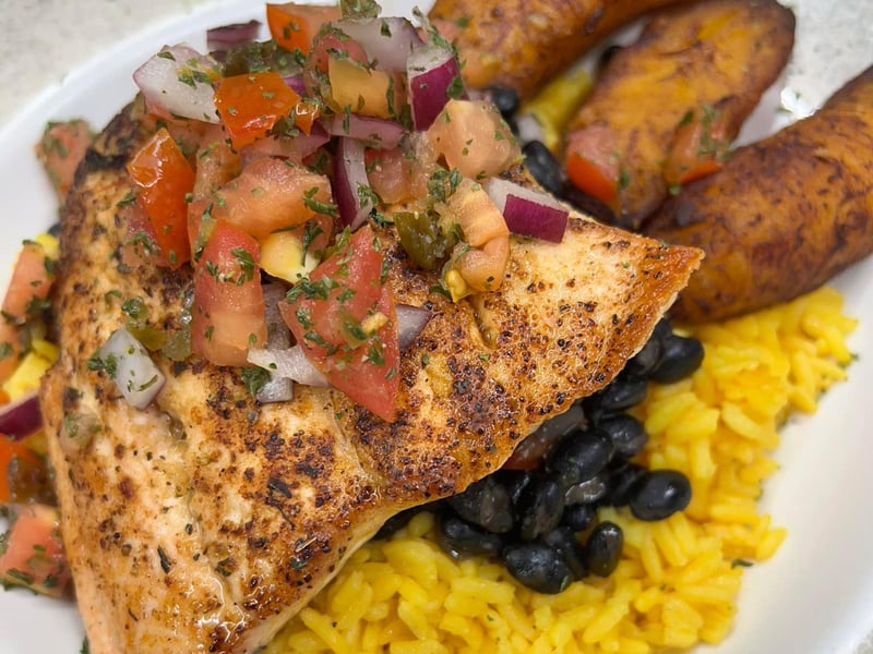 Grilled salmon at Half Shell Dockside in Apalachicola, Florida