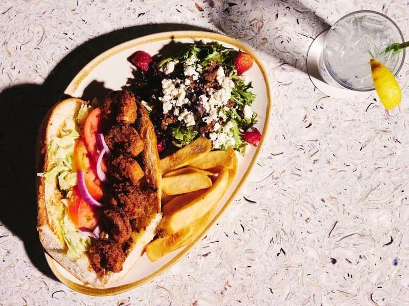 Fried gulf shrimp on toasted French bread