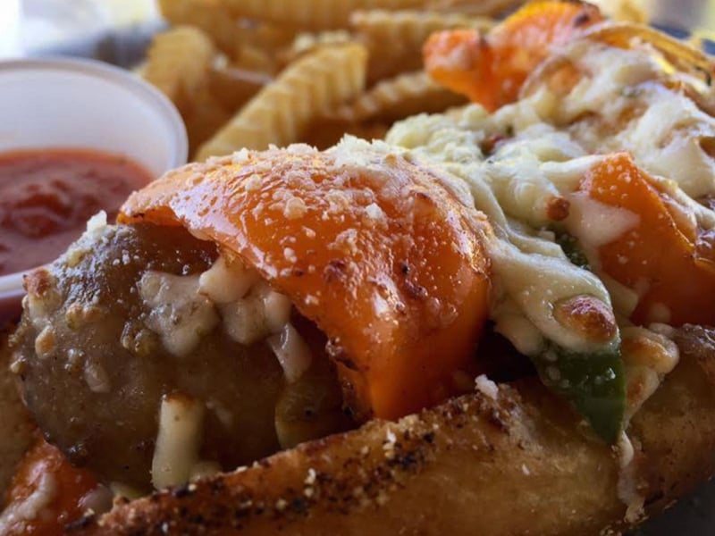 The sausage sub with peppers and onion from Cone Heads