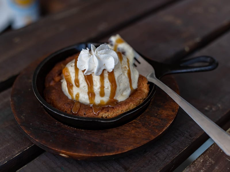 The triple chocolate cookie with vanilla ice cream